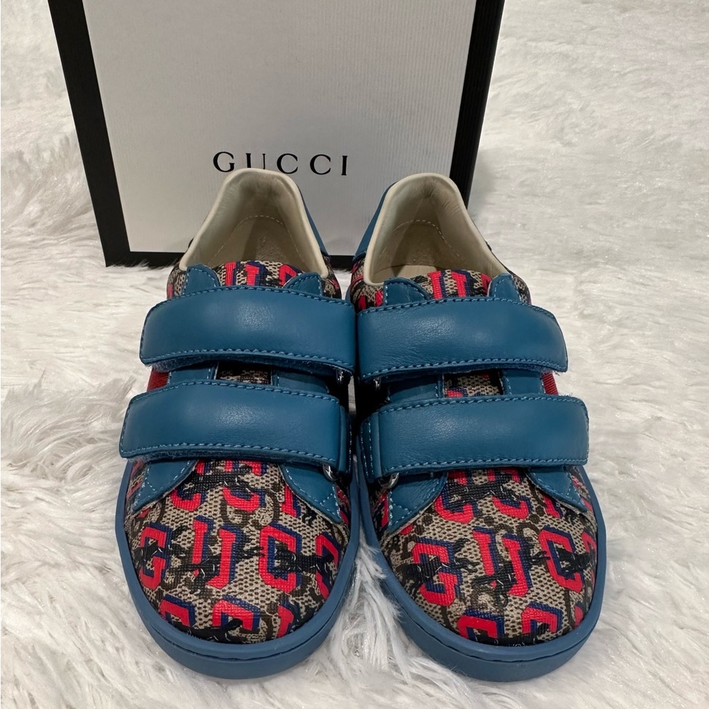 New GUCCI GG Supreme wolves toddler sneakers Shoes Sz 24 - Picture 2 of 7